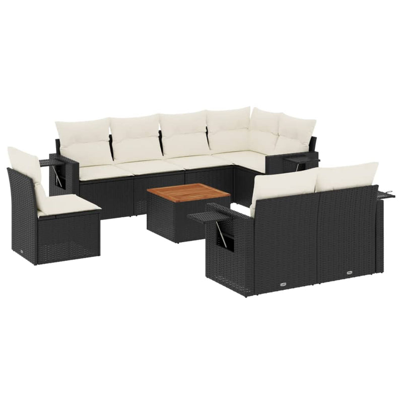 9 Piece Garden Sofa Set with Cushions Black Poly Rattan Payday Deals