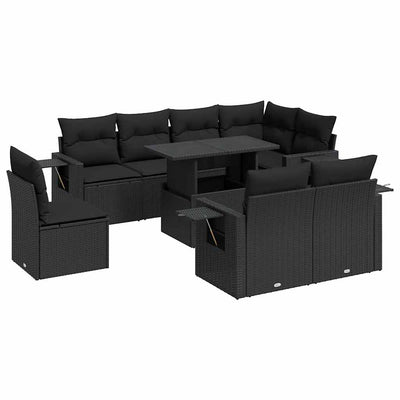 9 Piece Garden Sofa Set with Cushions Black Poly Rattan Payday Deals