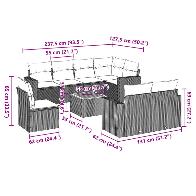 9 Piece Garden Sofa Set with Cushions Black Poly Rattan Payday Deals