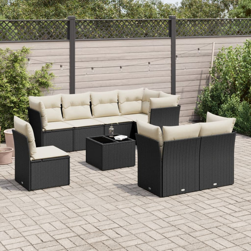 9 Piece Garden Sofa Set with Cushions Black Poly Rattan Payday Deals