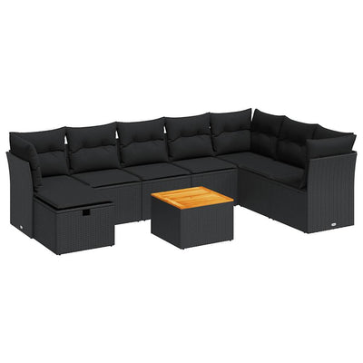 9 Piece Garden Sofa Set with Cushions Black Poly Rattan Payday Deals