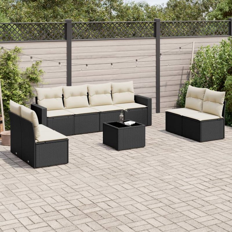 9 Piece Garden Sofa Set with Cushions Black Poly Rattan Payday Deals