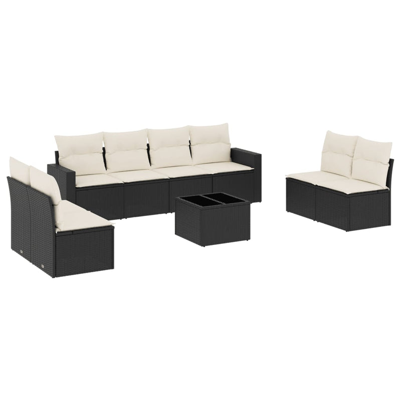 9 Piece Garden Sofa Set with Cushions Black Poly Rattan Payday Deals