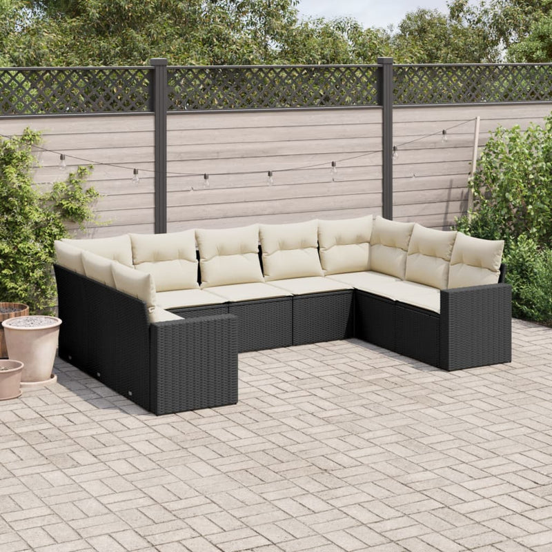 9 Piece Garden Sofa Set with Cushions Black Poly Rattan Payday Deals