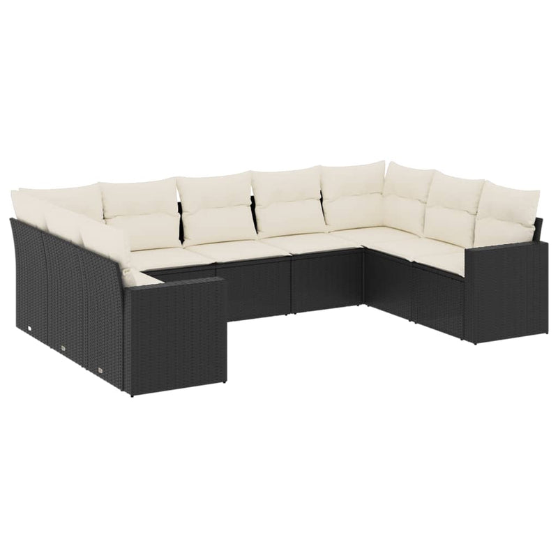 9 Piece Garden Sofa Set with Cushions Black Poly Rattan Payday Deals
