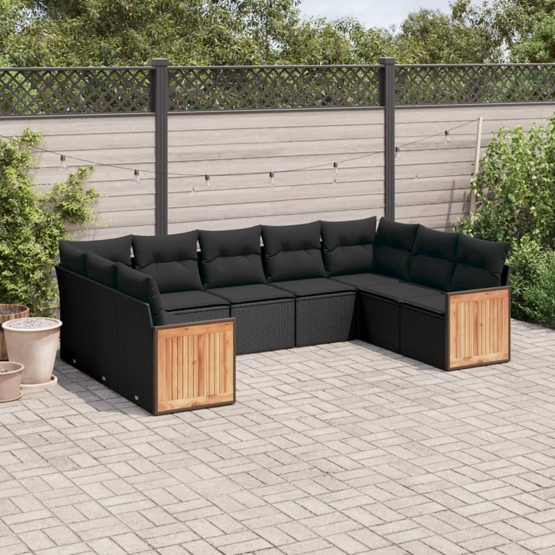 9 Piece Garden Sofa Set with Cushions Black Poly Rattan Payday Deals