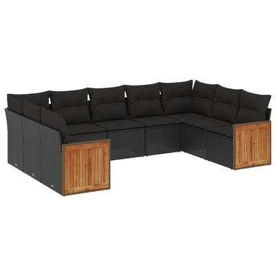 9 Piece Garden Sofa Set with Cushions Black Poly Rattan Payday Deals