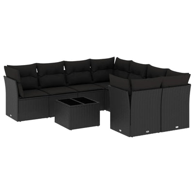 9 Piece Garden Sofa Set with Cushions Black Poly Rattan Payday Deals