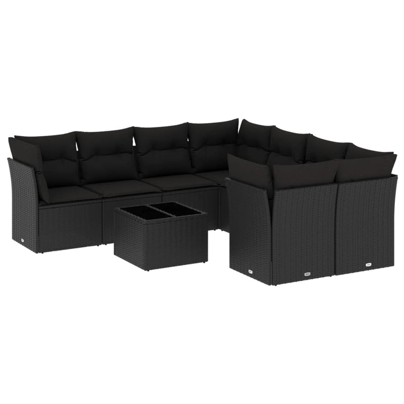 9 Piece Garden Sofa Set with Cushions Black Poly Rattan Payday Deals