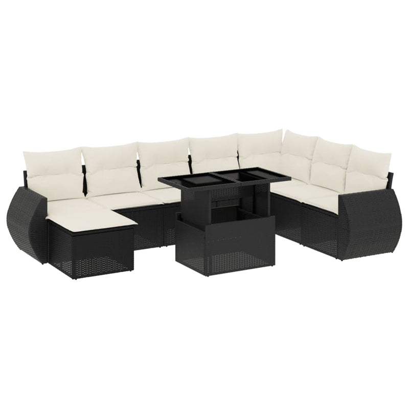 9 Piece Garden Sofa Set with Cushions Black Poly Rattan Payday Deals