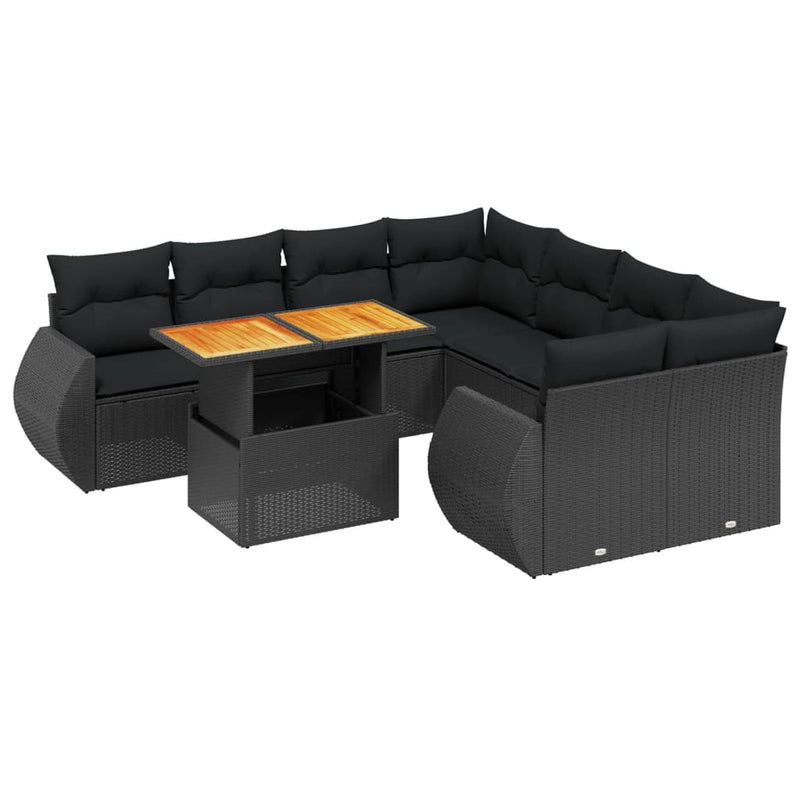 9 Piece Garden Sofa Set with Cushions Black Poly Rattan Payday Deals