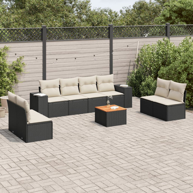 9 Piece Garden Sofa Set with Cushions Black Poly Rattan Payday Deals
