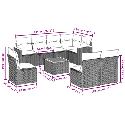 9 Piece Garden Sofa Set with Cushions Black Poly Rattan Payday Deals