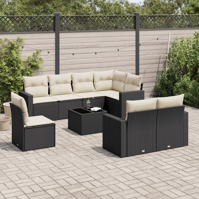 9 Piece Garden Sofa Set with Cushions Black Poly Rattan Payday Deals
