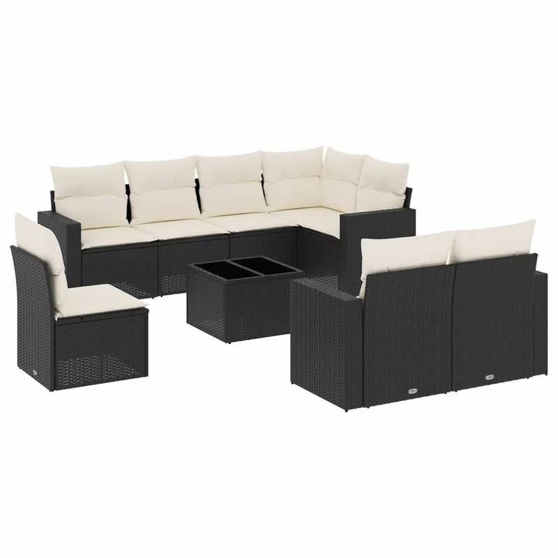 9 Piece Garden Sofa Set with Cushions Black Poly Rattan Payday Deals