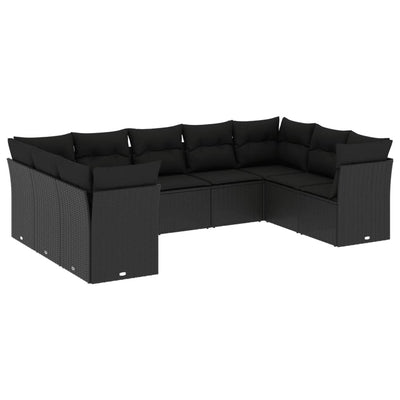 9 Piece Garden Sofa Set with Cushions Black Poly Rattan Payday Deals