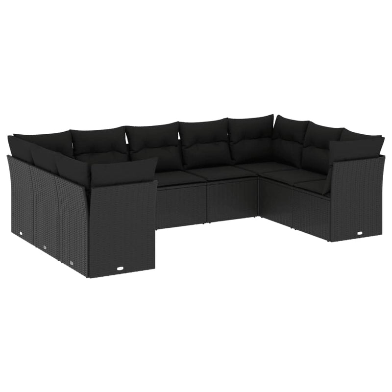 9 Piece Garden Sofa Set with Cushions Black Poly Rattan Payday Deals