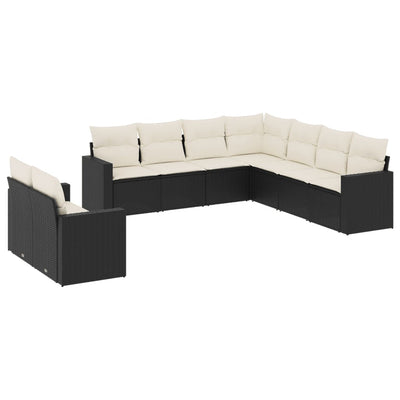 9 Piece Garden Sofa Set with Cushions Black Poly Rattan Payday Deals