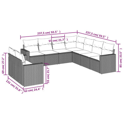 9 Piece Garden Sofa Set with Cushions Black Poly Rattan Payday Deals