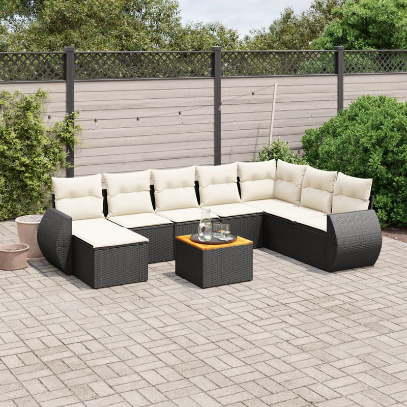 9 Piece Garden Sofa Set with Cushions Black Poly Rattan Payday Deals