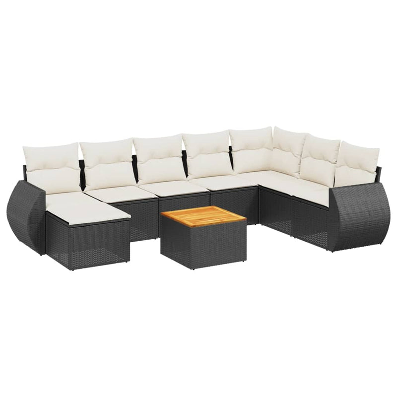 9 Piece Garden Sofa Set with Cushions Black Poly Rattan Payday Deals