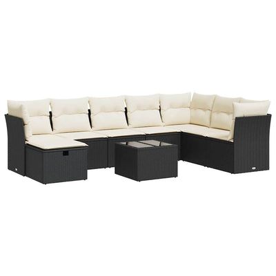 9 Piece Garden Sofa Set with Cushions Black Poly Rattan Payday Deals