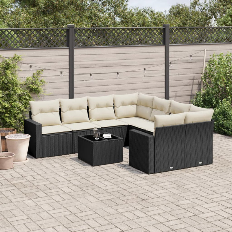 9 Piece Garden Sofa Set with Cushions Black Poly Rattan Payday Deals