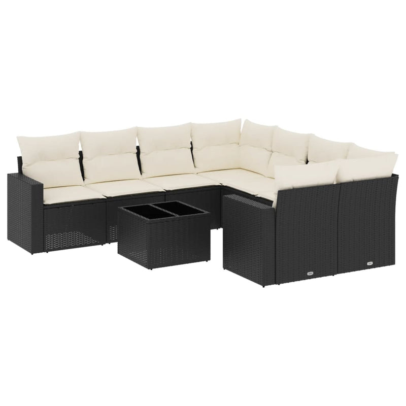9 Piece Garden Sofa Set with Cushions Black Poly Rattan Payday Deals