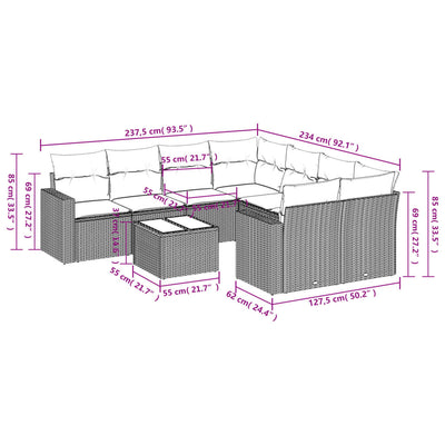 9 Piece Garden Sofa Set with Cushions Black Poly Rattan Payday Deals