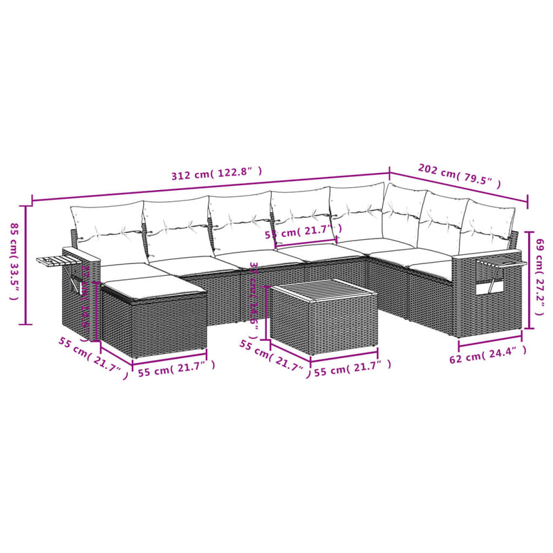9 Piece Garden Sofa Set with Cushions Black Poly Rattan Payday Deals