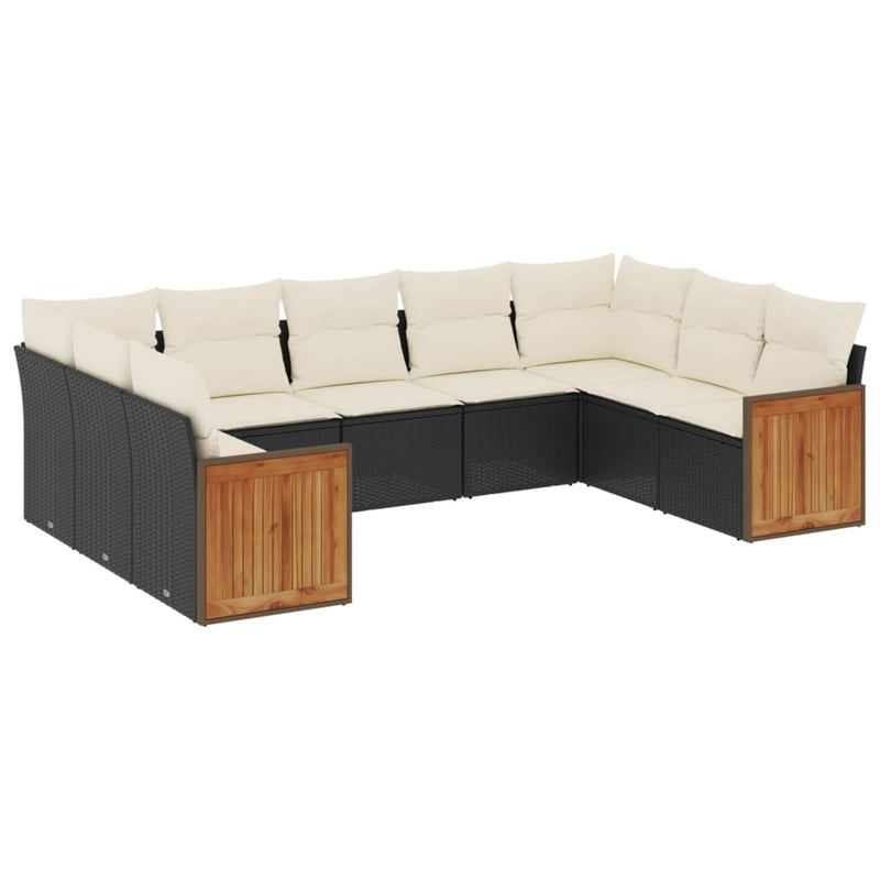 9 Piece Garden Sofa Set with Cushions Black Poly Rattan Payday Deals