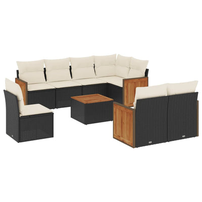 9 Piece Garden Sofa Set with Cushions Black Poly Rattan Payday Deals