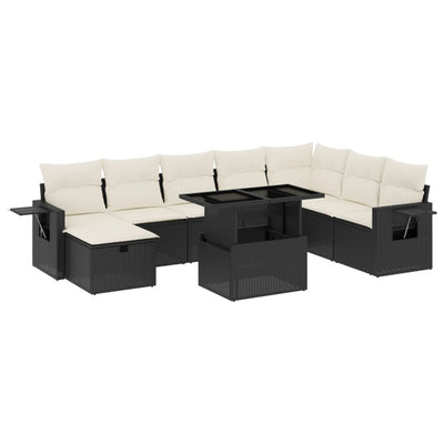 9 Piece Garden Sofa Set with Cushions Black Poly Rattan Payday Deals