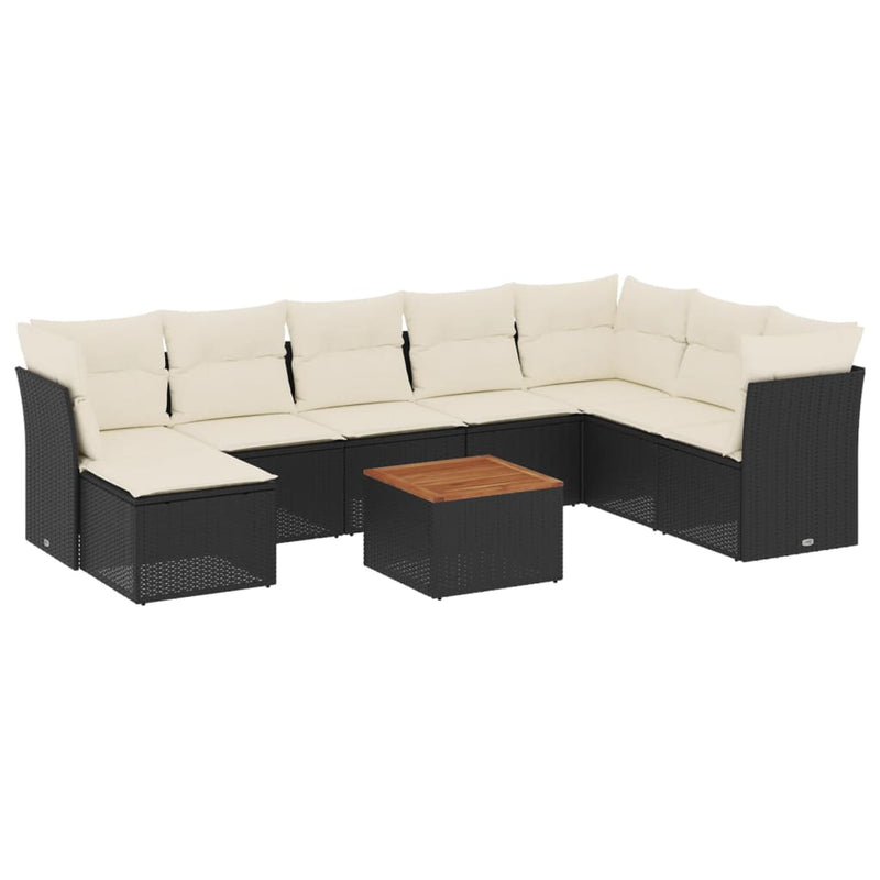 9 Piece Garden Sofa Set with Cushions Black Poly Rattan Payday Deals