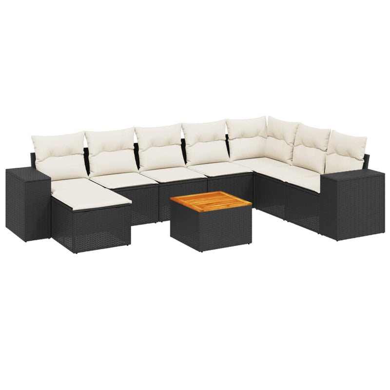 9 Piece Garden Sofa Set with Cushions Black Poly Rattan Payday Deals