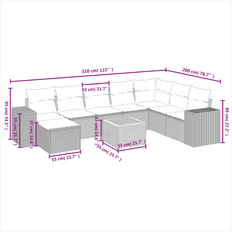 9 Piece Garden Sofa Set with Cushions Black Poly Rattan Payday Deals
