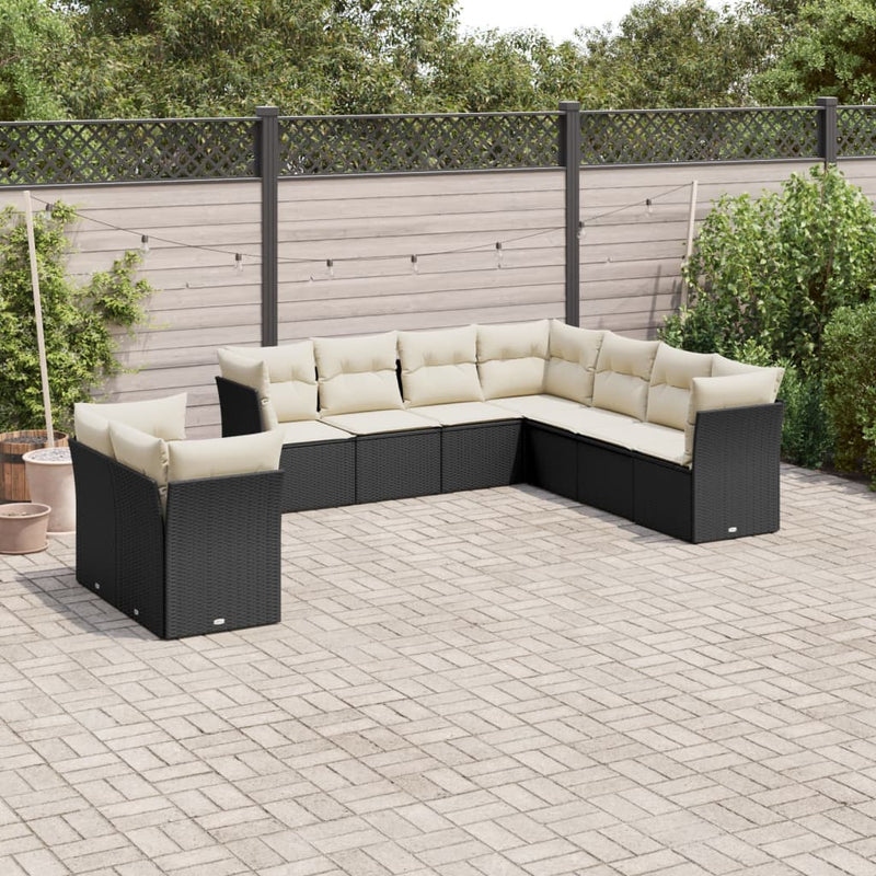 9 Piece Garden Sofa Set with Cushions Black Poly Rattan Payday Deals
