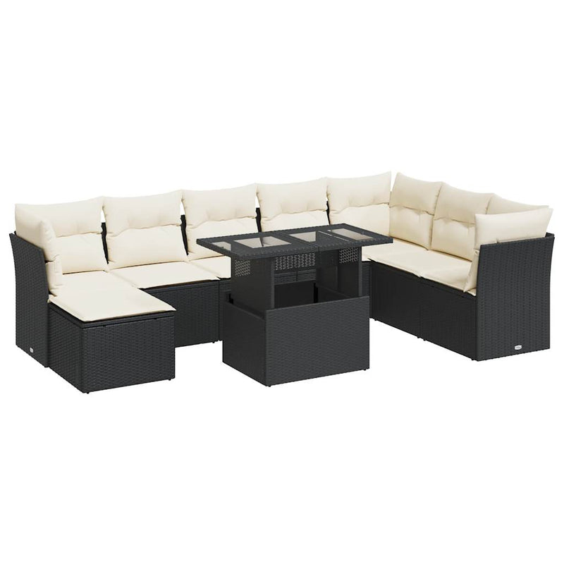 9 Piece Garden Sofa Set with Cushions Black Poly Rattan Payday Deals