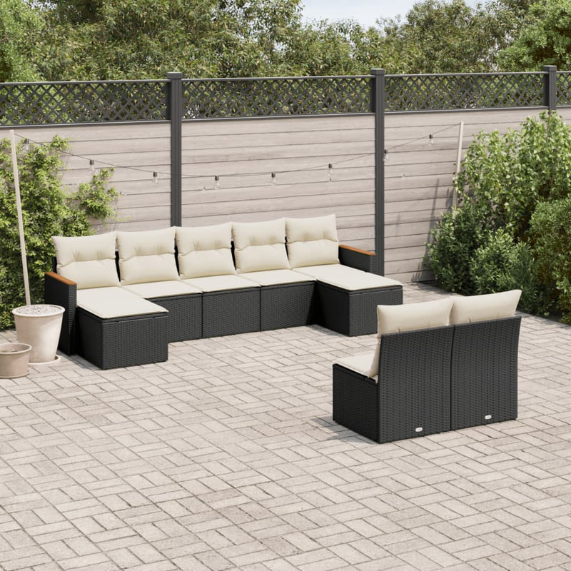 9 Piece Garden Sofa Set with Cushions Black Poly Rattan Payday Deals
