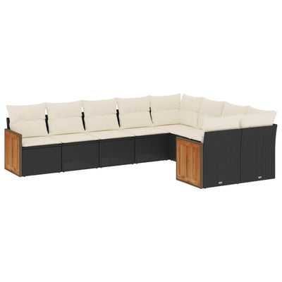 9 Piece Garden Sofa Set with Cushions Black Poly Rattan Payday Deals