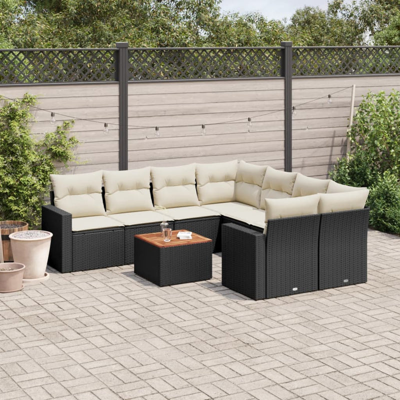 9 Piece Garden Sofa Set with Cushions Black Poly Rattan Payday Deals