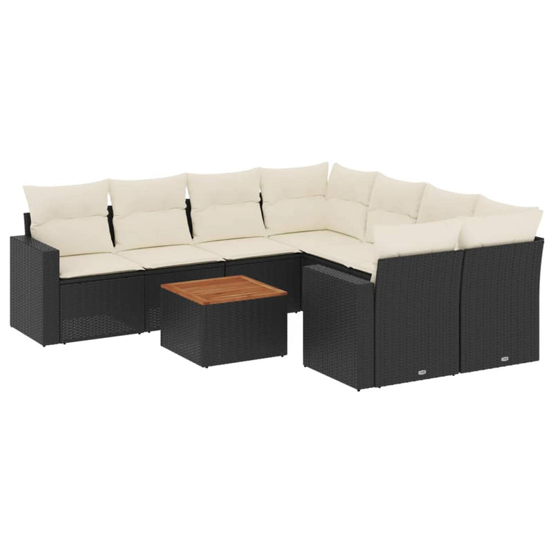 9 Piece Garden Sofa Set with Cushions Black Poly Rattan Payday Deals