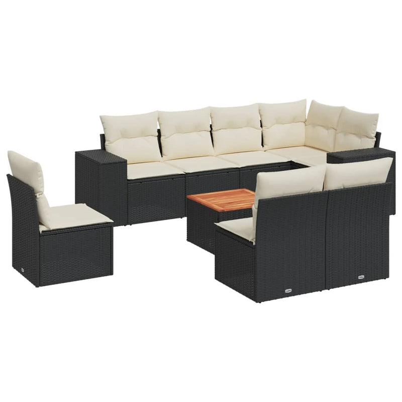9 Piece Garden Sofa Set with Cushions Black Poly Rattan Payday Deals
