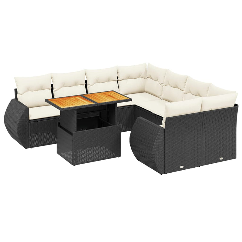 9 Piece Garden Sofa Set with Cushions Black Poly Rattan Payday Deals