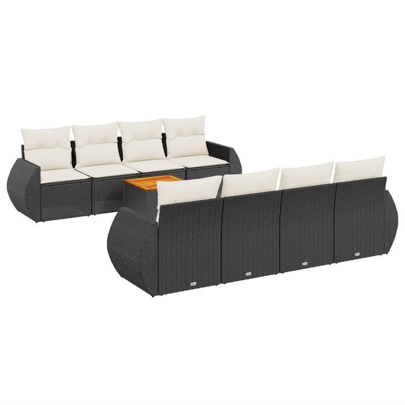 9 Piece Garden Sofa Set with Cushions Black Poly Rattan Payday Deals