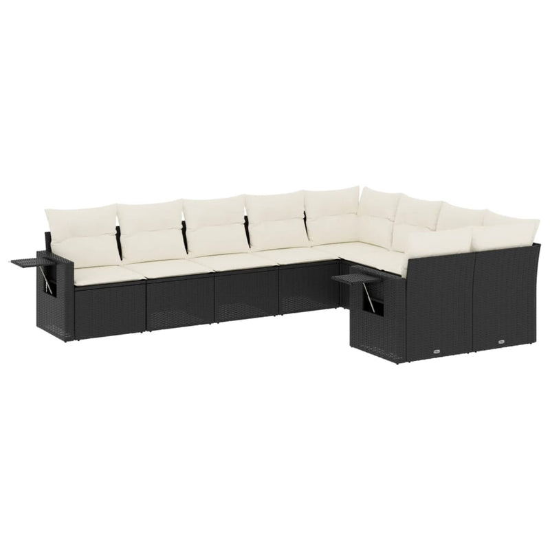 9 Piece Garden Sofa Set with Cushions Black Poly Rattan Payday Deals