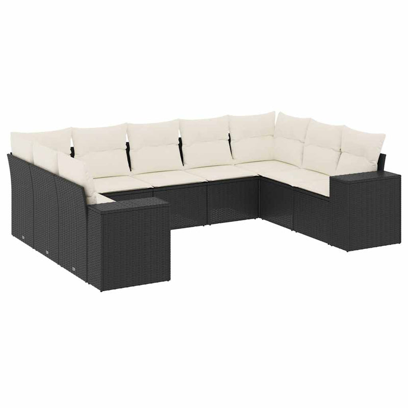 9 Piece Garden Sofa Set with Cushions Black Poly Rattan Payday Deals