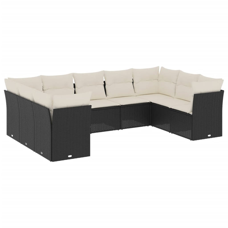 9 Piece Garden Sofa Set with Cushions Black Poly Rattan Payday Deals
