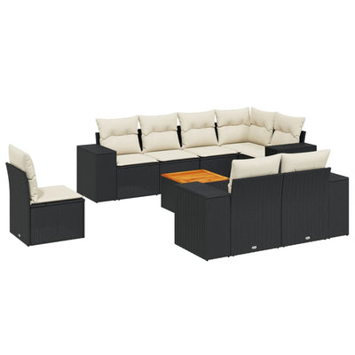 9 Piece Garden Sofa Set with Cushions Black Poly Rattan Payday Deals