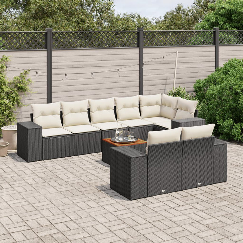 9 Piece Garden Sofa Set with Cushions Black Poly Rattan Payday Deals